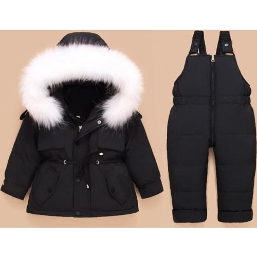 Children Winter Down Jacket + Jumpsuit 2pcs Toddler Girl Boy Clothes Set Kids Outfit Suit Warm Baby Overalls Snowsuits Clothing