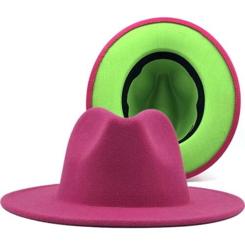 Fedora hat jazz top hat men and women mix and match winter stitching black and red fashion two-color wool felt hat