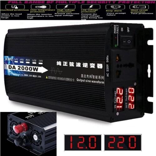 2000W 12V/24V To 220V AC110V Pure Sine Wave Car Power Inverter Power Conversion Booster Double Digital Display For Household