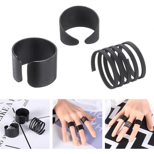 3 pcs/set Black Stack Ring Jewelry Punk Stack Midi Ring Sets Plain Above Knuckle Adjustable Finger Ring Party Jewelry Accessory