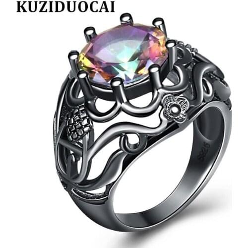 Kuziduocai New Fashion Jewelry Punk Stainless Steel Zircon Flowers Vine Bi Wedding Rings For Women Gift Anillo Anel Bague R-186