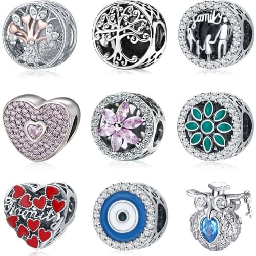 Fashion Openwork 925 Sterling Silver Family Tree Of Life Evil Eye Beads fit Women Charms Bracelet Pendant DIY Creative Jewelry