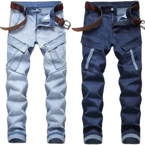 2021 Men’s High Quality Slim-fit Blue Jeans,Multi-pocket Stretch Denim Pants,Classic Style Black Jeans Pants,Youth Fashion Must