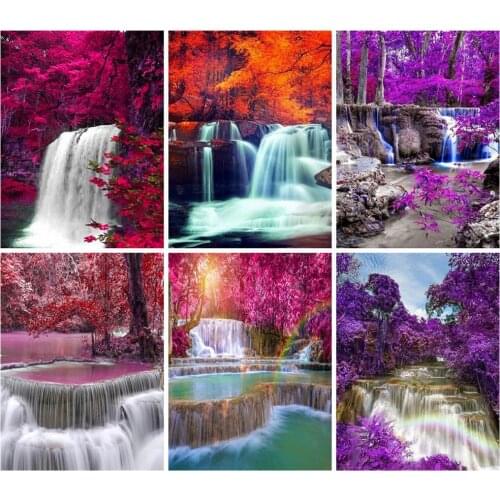 Huacan Diamond Painting Kit Waterfall Scenery Home Decor 5d Diy Diamond Embroidery Mosaic Color Tree Wall Stickers