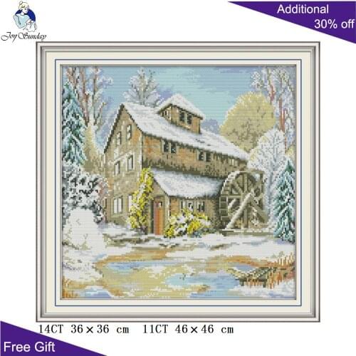 Joy Sunday Waterwheel Cabin Home Decor FA040 14CT 11CT Counted and Stamped Waterwheel Cabin Needlework Cross Stitch kits