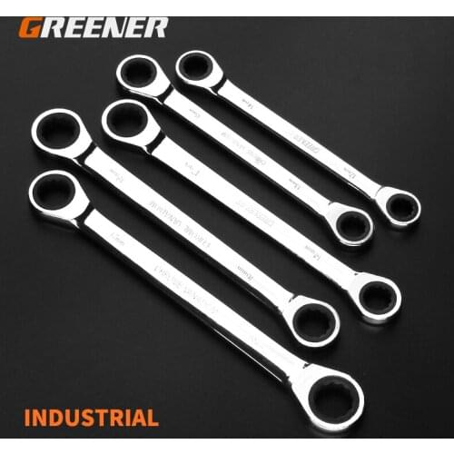 Ring Double Head Ratchet Wrench Reversible 6-8 8-10 9-11 10-12 12-14 13-15 14-17 16-18 17-19mm Long Combination Spanner Set