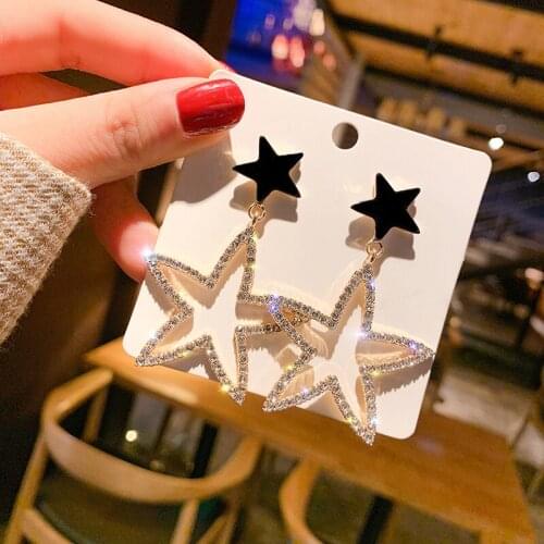 New pendant ornaments female double earrings hollow crystal earrings womens wholesale fashion jewelry personality