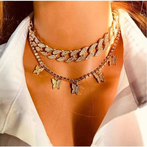 HaHaGirl Women Jewelry Butterfly Pendant Necklace Female Rhinestone Shining Statement Crystal Charm Choker Necklace for Woman Gi