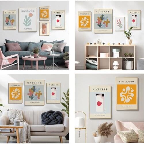 Simple Nordic small fresh abstract geometric Morandis Matisse art poster living room decorative painting canvas picture