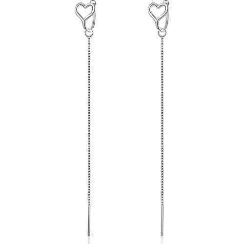 Simple Heart With Long Chain S925 Sterling Silver Earrings For Women Love Heart Earrings Jewelry aretes de mujer
