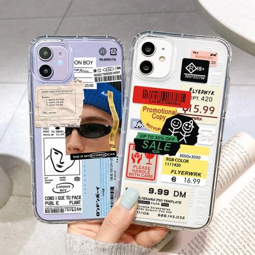 Funny Fashion art Label Clear Phone Case for iPhone 12 11 Pro Max X XR XS Max SE 2020 7 8 6s Plus Soft Silicone Patterned Cover