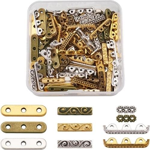 150pcs/box 3 Holes Alloy Spacer Bars Multi-Strand Link Connector Separator Tibetan Style Mixed Color for Jewelry Making Finding