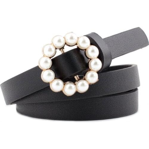 Pearl Round Buckle Women Belt Simple Vintage Students Waistband Adjust Fashion Casual No-hole Cummerbunds Women Belt