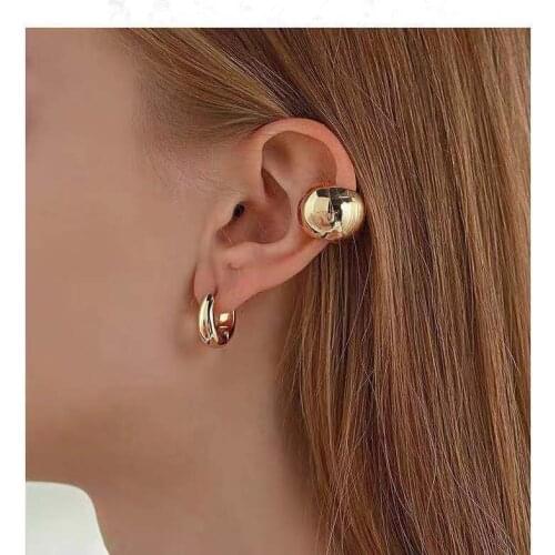 Rongho Punk Metal Beans Ear Cuff Vintage Metal Bead Clip Earrings for Women Gothic Jewelry Femme Ear Clip Bijoux