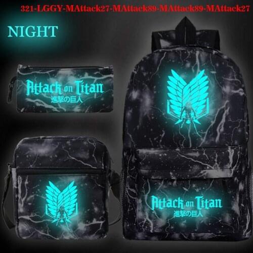 Attack on Titan Backpack 3Pcs/Set Student Zipper Bookbag Anime Shingeki No Kyojin School Bag for Boy Girl Mochila Travel Bagpack