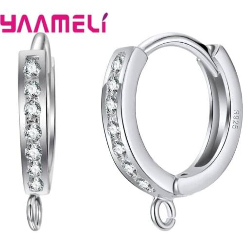 Simple Style Hot Selling Genuine 925 Sterling Silver Shiny Cubic Zirconia Hoop Earrings Women Ladies Crystal Jewelry