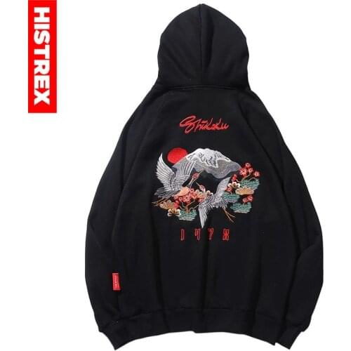 Men Hip Hop Streetwear Hoodie Harajuku Embroidery Crane Kanji Hoodie Sweatshirt 2019 Autumn Pullover Hoodies Japan Style Casual