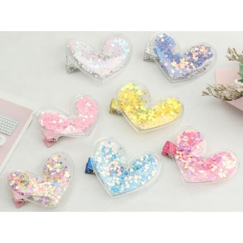 XIMA 7pcs/lot Girl Hair Clip Children Shining Heart Hairpin Quicksand Infant Elastic Hair Band Girls Sequins Hairpin