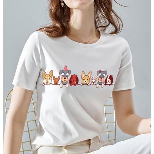Women T-shirt Cute Cartoon Animal Pattern Tshirt Tops White Commuter Printed Ladies O-neck Short Sleeve Summer Fashion Clothes