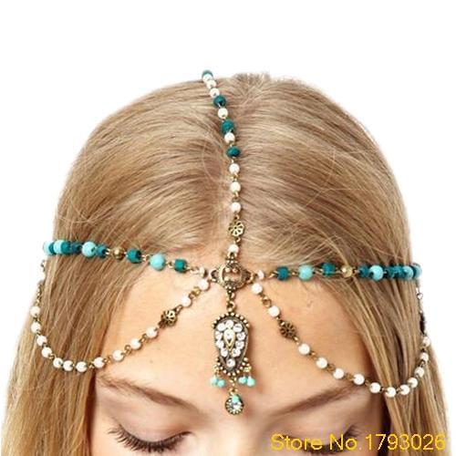 Womens Metal Rhinestone Hair Chain Jewelry Bohemian Headband Head Piece Hairband 4U24