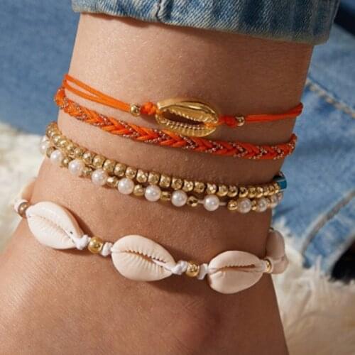 Docona Boho Crystal Butterfly Anklet Set for Women Multilayer White Pearls Sequin Adjustable Foot Chains Female Beach Jewelry