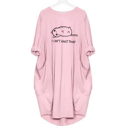 2019 new fashion CAT Letters Print Dress Pocket Dress Vintage Summer Maxi Women Dresses Lolita Cheap Clothes Party Dresses Woman