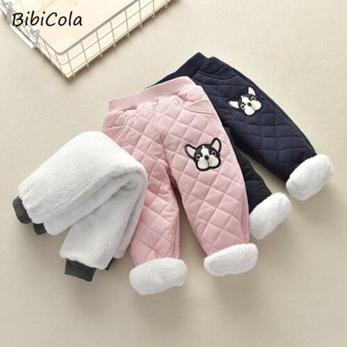 2021 Girl Boy Winter Pants Cotton Cartoon Thick Warm Trousers Waterproof Pants 2-7 Years Elastic Leggings Baby Kid Pant