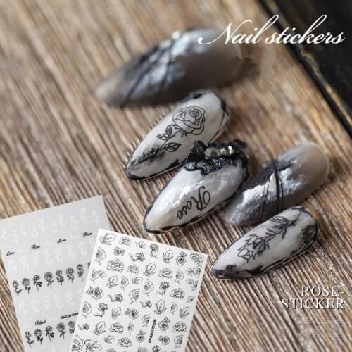 1 sheet Black Rose Nail Art 3D Stickers Nail Decals for Nails Black Point Manicure Japanese Dot Design DIY Lace Accessories