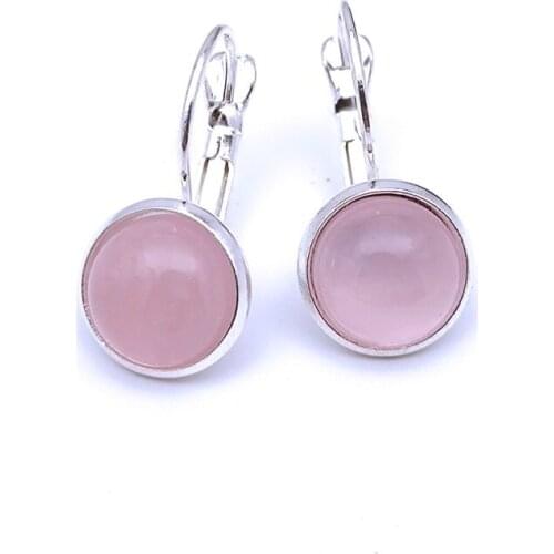 10MM 12mm Natural Stone Earrings Environmental Protection Pink Crystal Charms Earrings For Women Fashion Jewelry