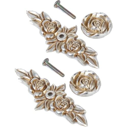 2Pcs Antique Silver Rose Cabinet Drawer Furniture Door Knob Handle Pull Hardware for Home Kitchen Use 103mm