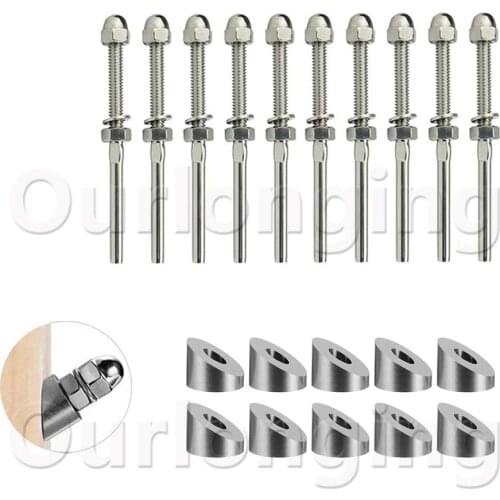 316 Stainless Steel Cable Railing Kits Include 30 Degree Beveled Washer and Stud Tensioner For Stair Posts Baluster Deck Railing