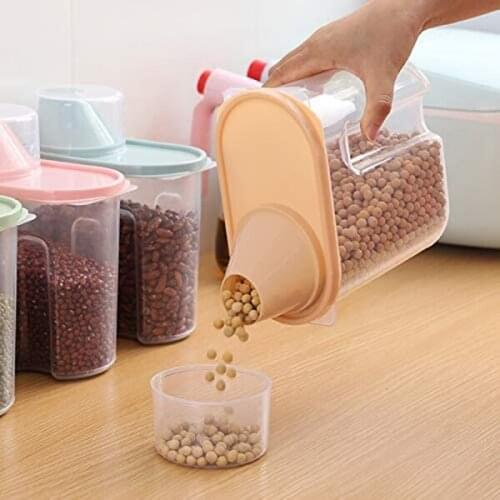 4 Pcs Rice Storage Containers Airtight Dry Food Storage Bin Plastic Dispenser with Pourable Spout Measuring Cup 2.5L