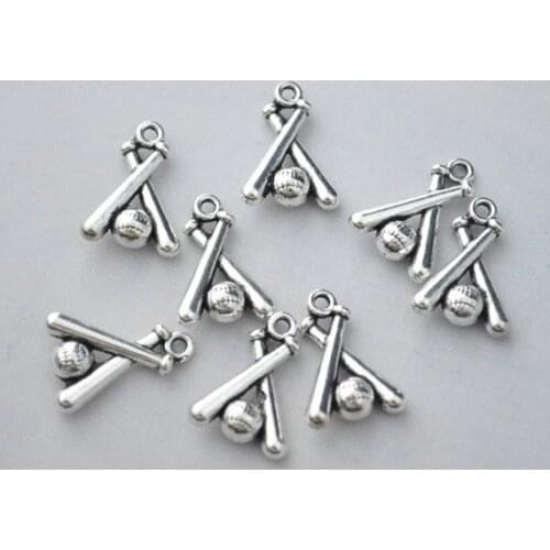 50pcs/lot 19*13mm Baseball Charms Bat and Ball Charms For Jewelry Findings