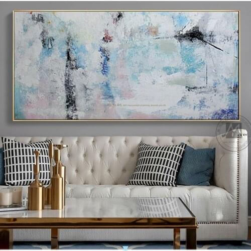 Abstract painting canvas modern acrylic paintings blue handmade horizontal large canvas wall art wall pictures for living room