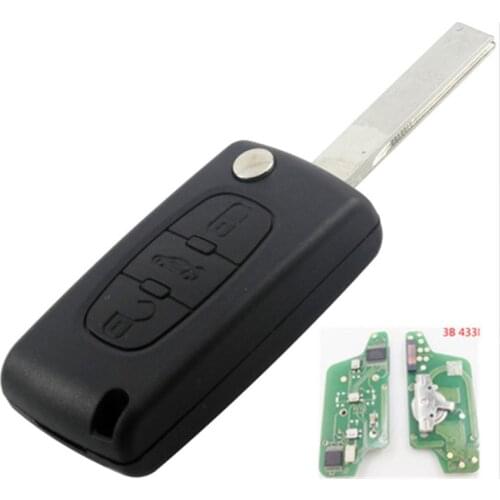 Car key 3 Button Flip Remote Key 433mhz id46 pcf7961 chip HU83 407 blade for Peugeot 407 auto key