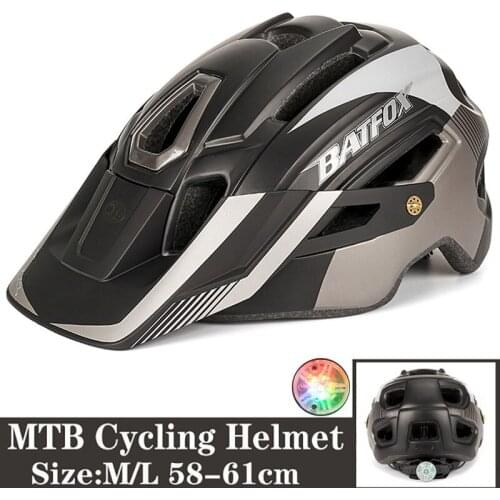 BATFOX Cool Mountain Bicycle Camouflage Helmet MTB Road Bike Riding Helmet Big Brim Hat With Tail Light BAT FOX Safety Helmet