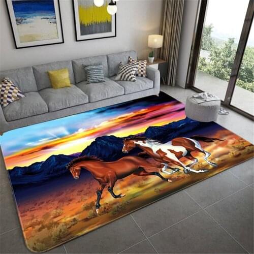 Horse Pattern Large 3D Mat For Living Room Animal Printed Area Rug Bedroom Sponge Bedside Mat Entrance Door Carpet Washable