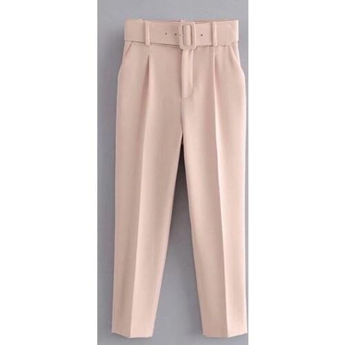 Spring Autumn 2021 New Solid Color Suit Pants Woman High Waist Pants Sashes Pockets Office Ladies Work Elegant Pant