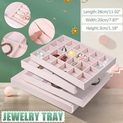 Pink Velvet Jewelry Ring Display Organizer Case Tray Holder Necklace Earrings Bangle Storage Box Showcase Jewelry Stand Holder