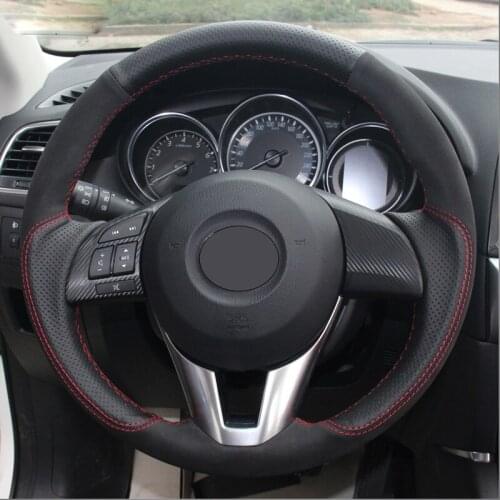 For Mazda 3 Axela 2013-2016 Mazda 6 Mazda 2 2015-2017 Atenza Black Leather Black Suede Car Steering Wheel Cover Auto parts