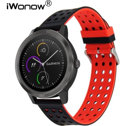 Double Color Silicone Rubber Watchband 20mm for Garmin Vivoactive3 Quick Release Watch Band Steel Buckle Strap Wrist Bracelet