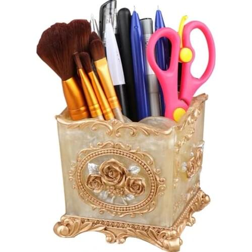 European Resin Makeup Brush Storage Box Pen Holder Office Gadget Organization Box Home Crafts Decoration Can Box Supplies