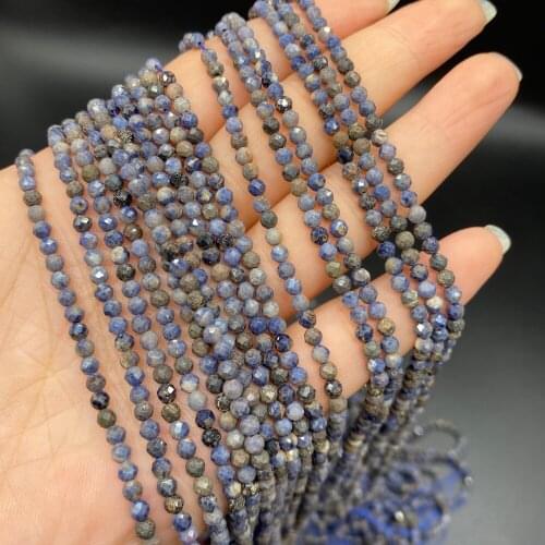 Faceted Round Natural Gemstone White Dot Blue Loose Spacer Beads for Handmade Crafts Bracelet Necklace Earrings Jewelry Making