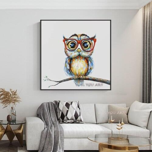 Canvas Painting Abstract Animal Posters and Handmade Owl Oil Painting Wall Pictures for Living Room Cuadros Home Decor