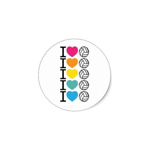 3.8m I Heart Volleyball - rainbow Classic Round Sticker