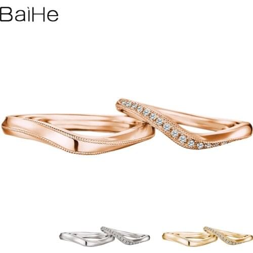 BAIHE Solid 18K White Gold H/SI Natural Diamonds Wedding Band Trendy Fine Jewelry Women Man Couple Ring Valentines Day present