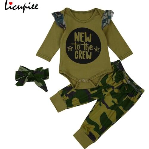Babys Clothing Set, Round Neck Long Sleeve Romper and Camouflage Pants and Headwear Suit for Toddler Boys Girls 3-24 Months