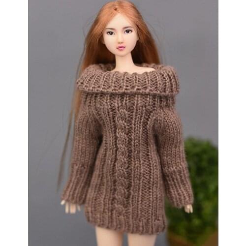 Brown Handmade Knitted Woven Sweater For Barbie Dolls Clothes Tops Coat Dress Clothes Gifts For Girls Kids Toy Doll Accessories