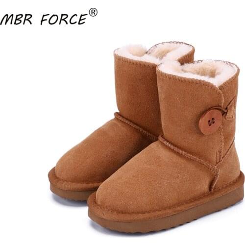MBR FORCE Leather Childrens snow boots Boys Girls 2020 winter new tube wooden button warm Non-slip wear-resistant snow Boots