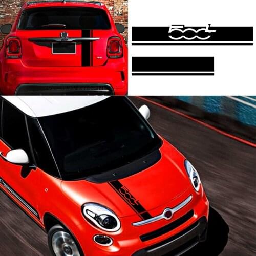 2PCS Fashion Striped Car Hood Tail Sticker For-Fiat 500L Sport Racing Decoration Fun Line Vinyl Sticker Car Accessories